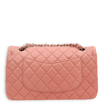 Classic Double Flap Pink Shoulder Bag in Lambskin, Silver hardware