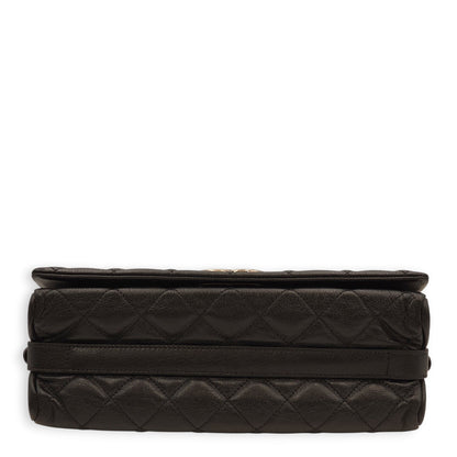 Quilted City Rock Flap Black Shoulder Bag in Chevre Leather, Ruthenium hardware