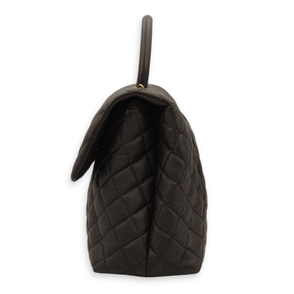 Coco Large Black Top Handle Bag in Caviar Leather, Gold hardware