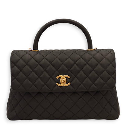 Coco Large Black Top Handle Bag in Caviar Leather, Gold hardware