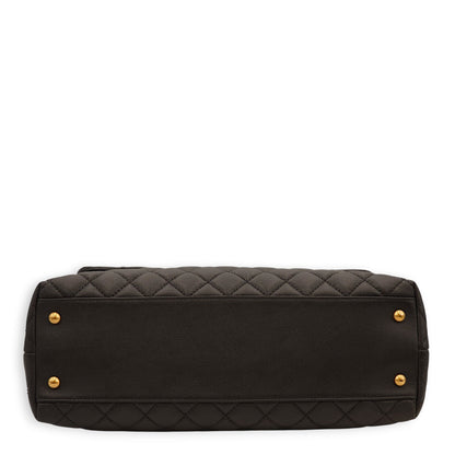 Coco Large Black Top Handle Bag in Caviar Leather, Gold hardware