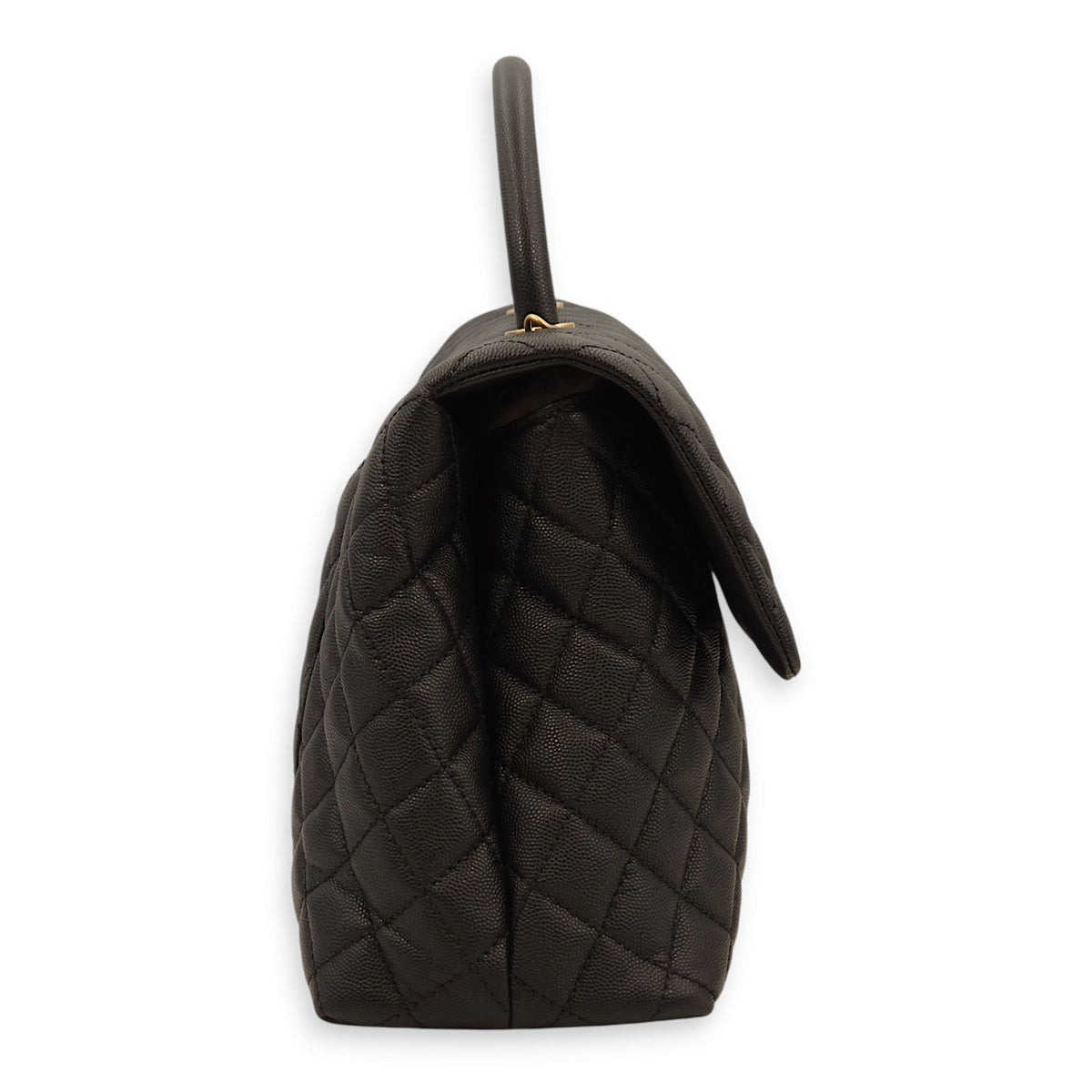 Coco Large Black Top Handle Bag in Caviar Leather, Gold hardware