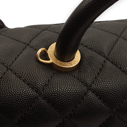Coco Large Black Top Handle Bag in Caviar Leather, Gold hardware