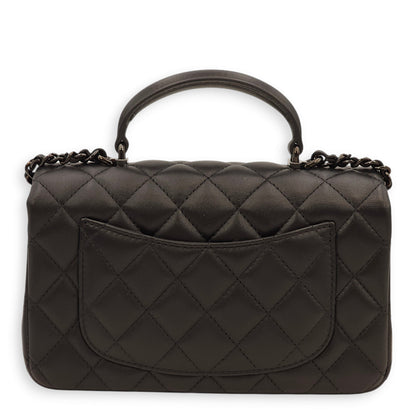 Classic Rectangle Mini Black Top Handle Bag in Lambskin, Gunmetal hardware
