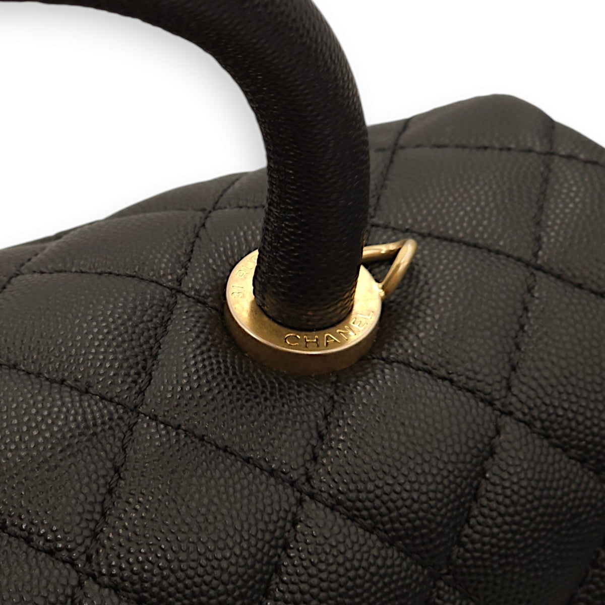Coco Large Black Top Handle Bag in Caviar Leather, Gold hardware