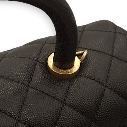 Coco Large Black Top Handle Bag in Caviar Leather, Gold hardware