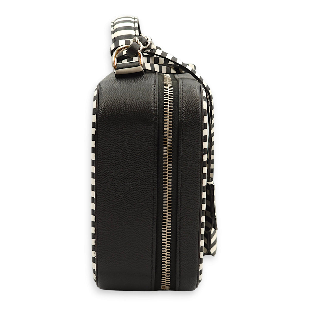 Filigree Vanity Medium Black, White Shoulder Bag in Caviar Leather, Silver hardware
