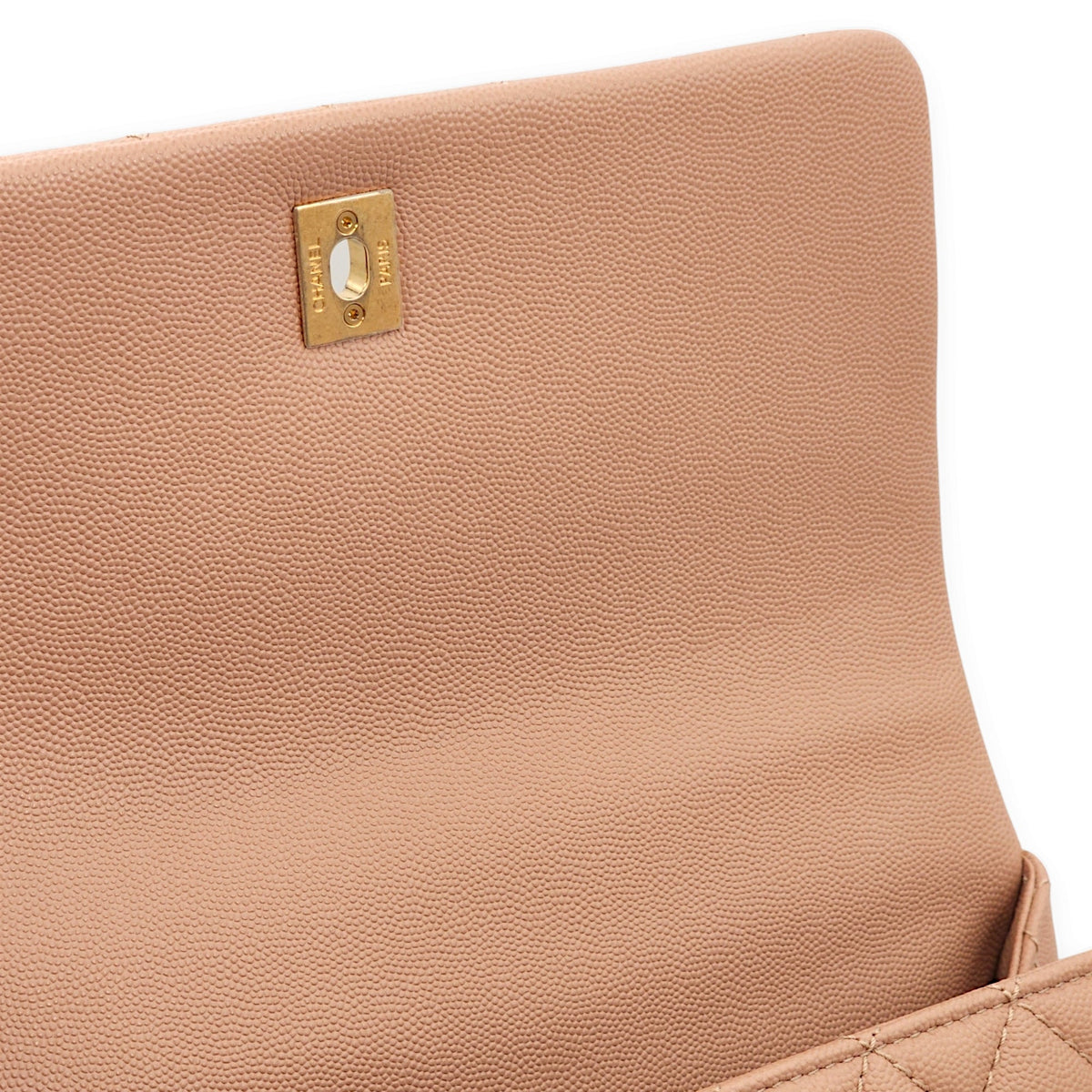 Coco Medium Beige Top Handle Bag in Caviar Leather, Gold hardware