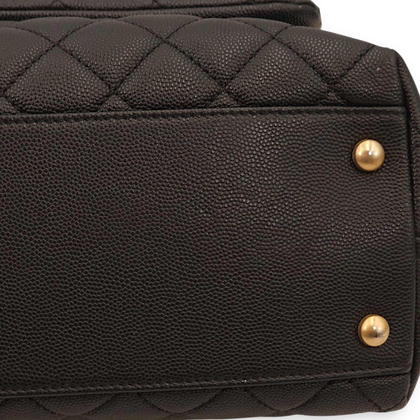 Coco Medium Black Top Handle Bag in Caviar Leather/Python Leather, Gold hardware