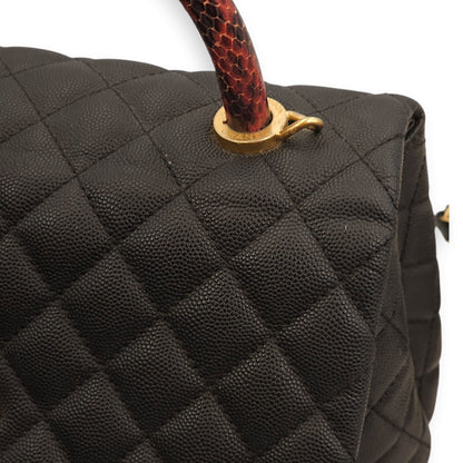 Coco Medium Black Top Handle Bag in Caviar Leather/Python Leather, Gold hardware