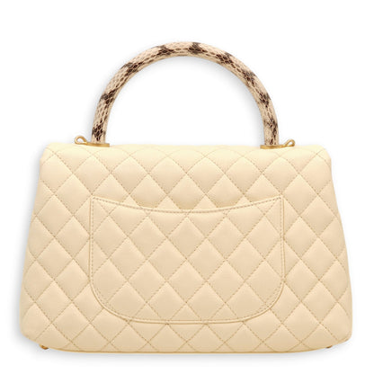 Coco Off-white, ombré handle Top Handle Bag in Caviar/Python, Gold hardware