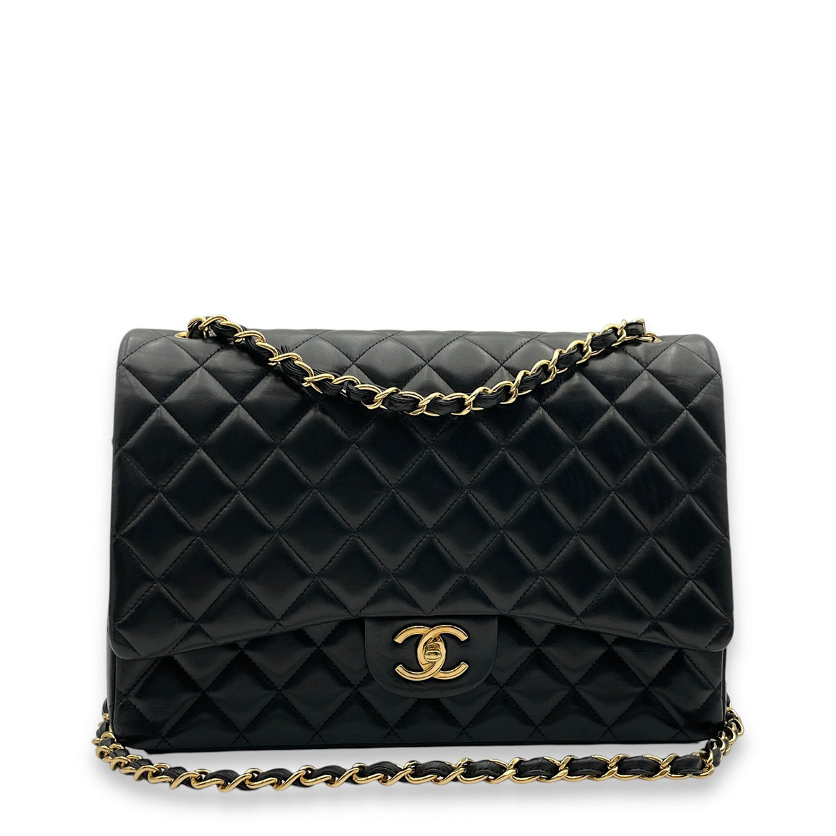 Classic Double Flap Black Shoulder Bag in Lambskin, Gold hardware