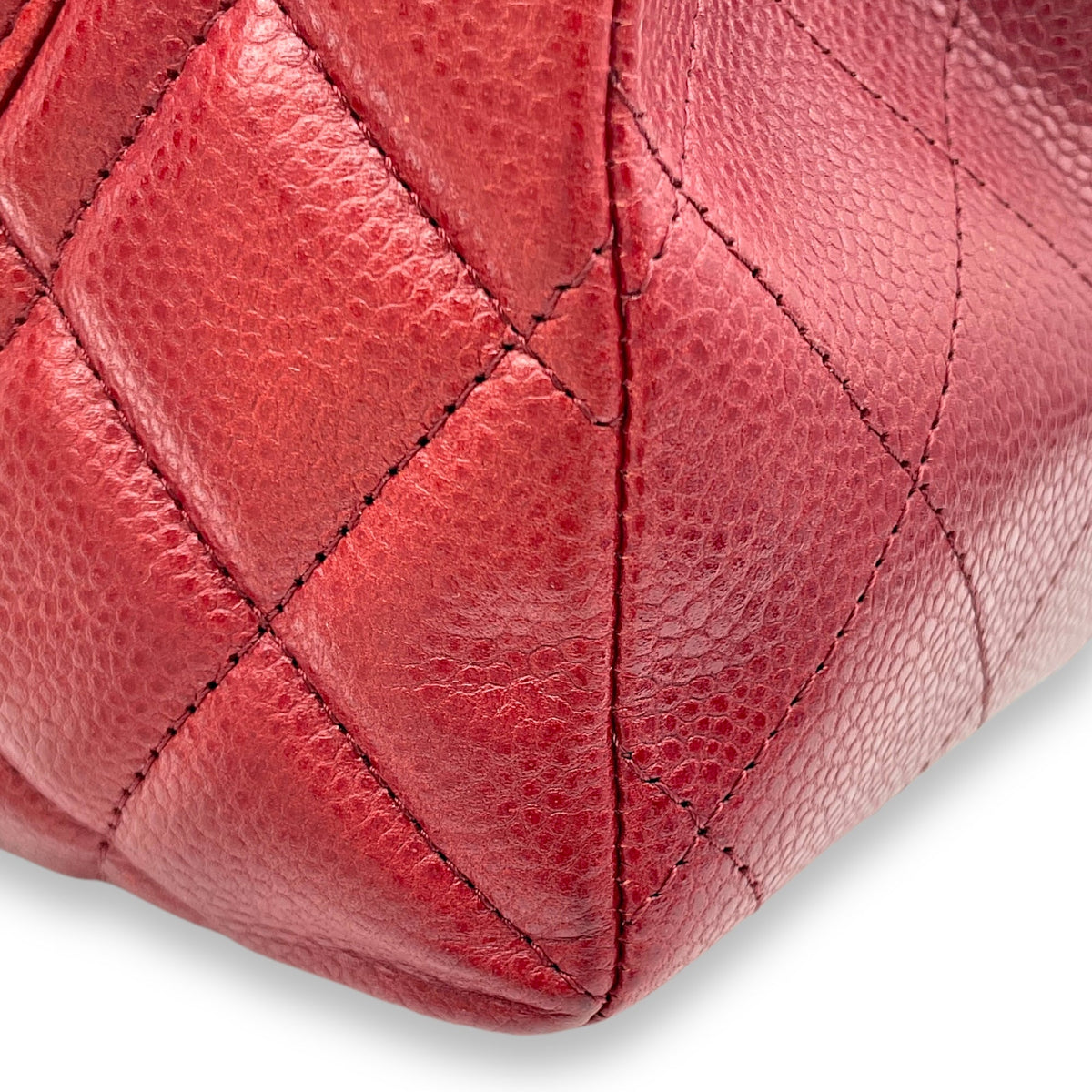 Classic Single Flap Red Shoulder Bag in Caviar Leather, Silver hardware