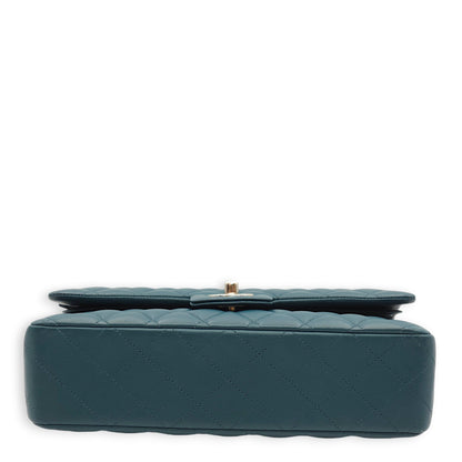 Classic Double Flap Medium Teal Shoulder Bag in Lambskin, Palladium hardware