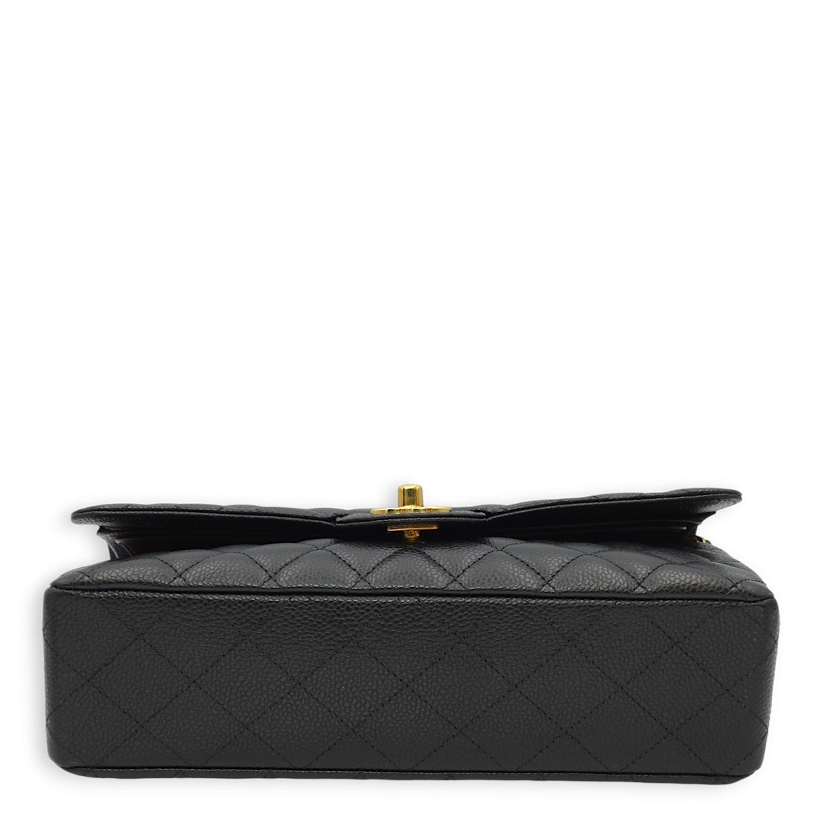 Classic Double Flap Medium Black Shoulder Bag in Caviar Leather, Gold hardware