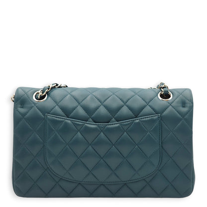Classic Double Flap Medium Teal Shoulder Bag in Lambskin, Palladium hardware