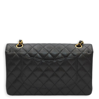 Classic Double Flap Medium Black Shoulder Bag in Caviar Leather, Gold hardware