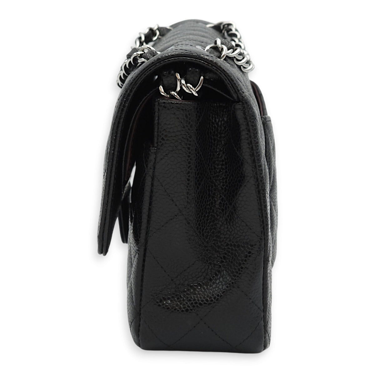 Classic Double Flap Medium Black Shoulder Bag in Caviar Leather, Silver hardware