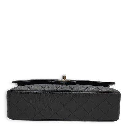 Classic Double Flap Medium Black Shoulder Bag in Caviar Leather, Silver hardware