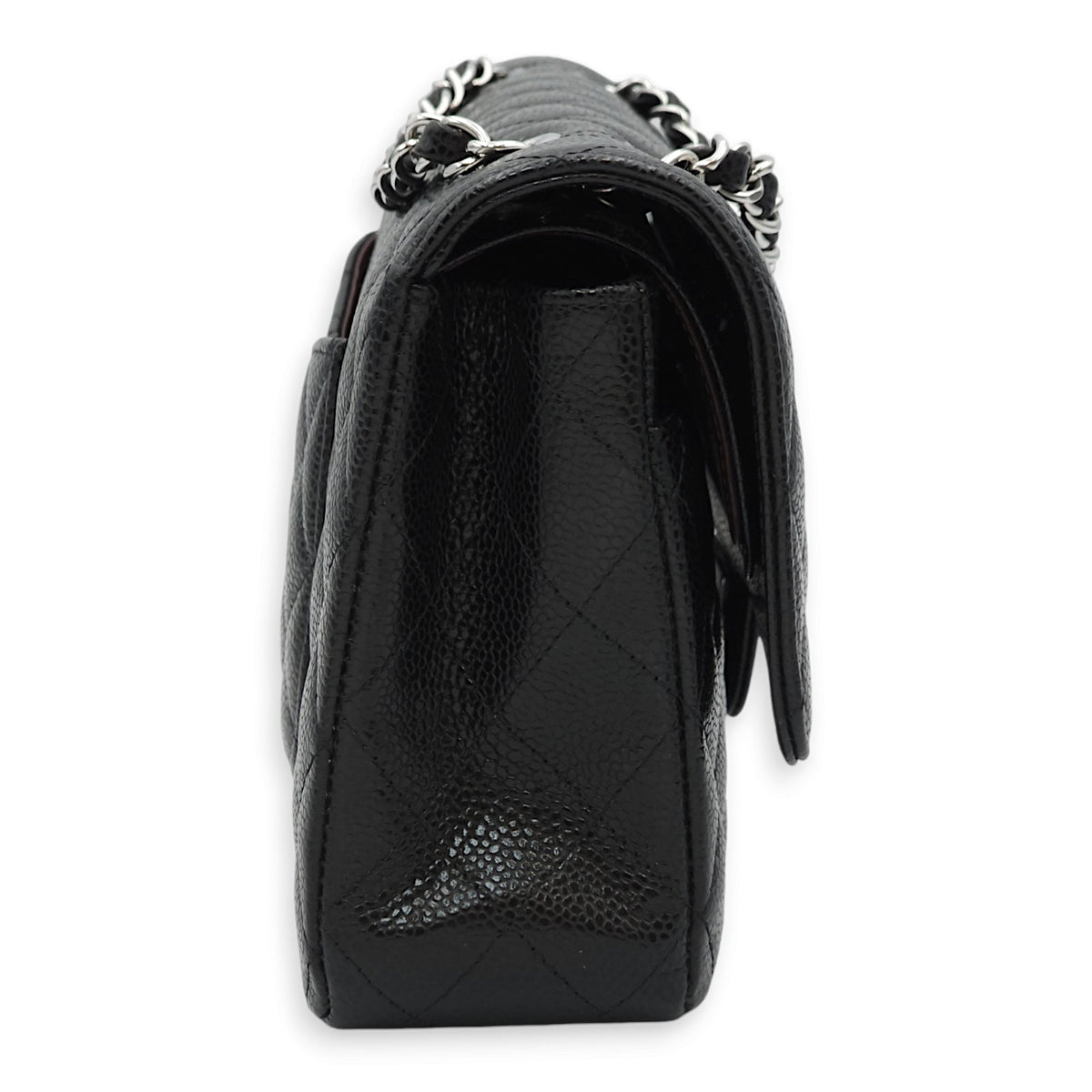 Classic Double Flap Medium Black Shoulder Bag in Caviar Leather, Silver hardware