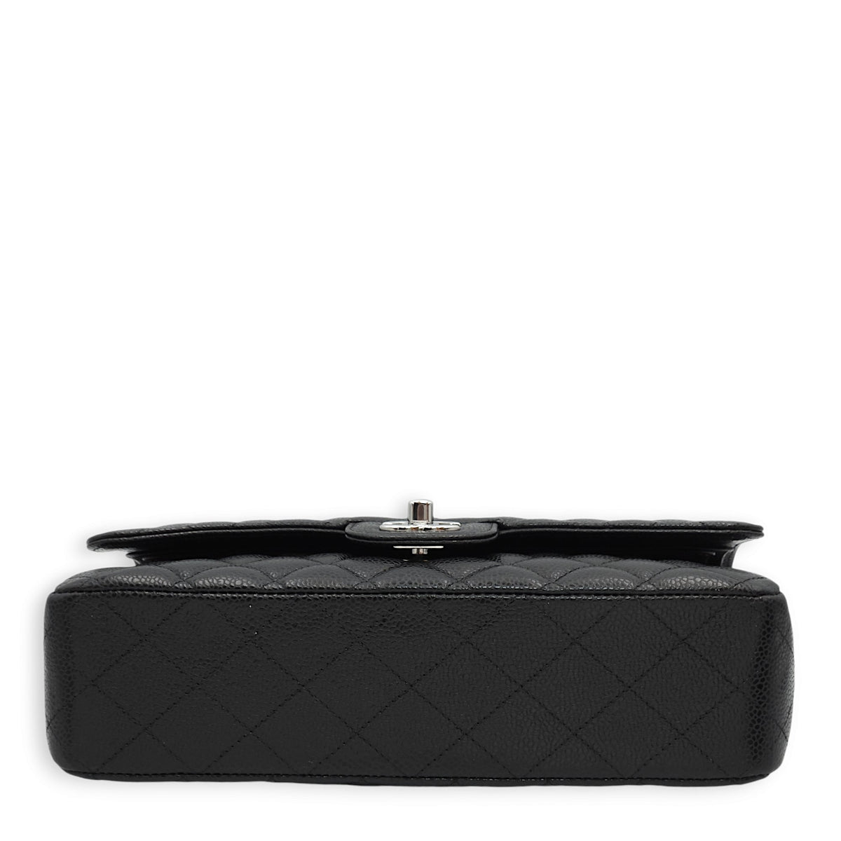 Classic Double Flap Medium Black Shoulder Bag in Caviar Leather, Silver hardware