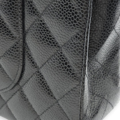 Classic Double Flap Medium Black Shoulder Bag in Caviar Leather, Silver hardware