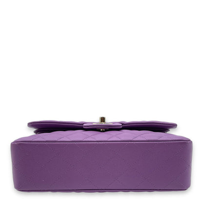 Classic Double Flap Small Purple Shoulder Bag in Caviar, Gold hardware