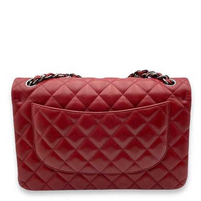 Classic Double Flap Jumbo Red Shoulder Bag in Lambskin, Palladium hardware