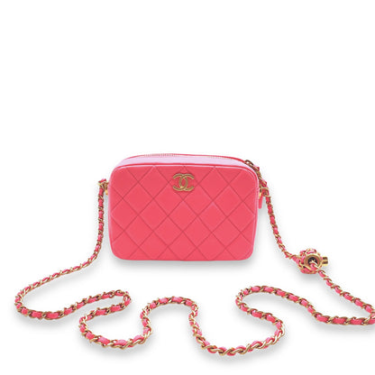 Pearl Crush Camera Pink Crossbody Bag in Lambskin, Gold hardware