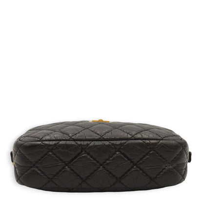 Reissue Camera Small Black Crossbody Bag in Distressed Calfskin, Gold hardware