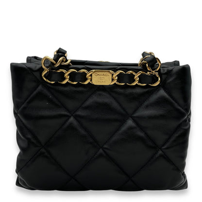 Quilted Shopping Small Black Tote Bag in Lambskin, Gold hardware