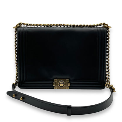 Boy Large Black Shoulder Bag in Calfskin, Gold hardware