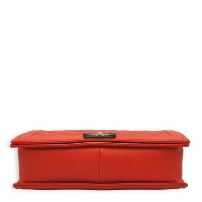 Le Boy Large Red Shoulder Bag in Calfskin, Ruthenium hardware