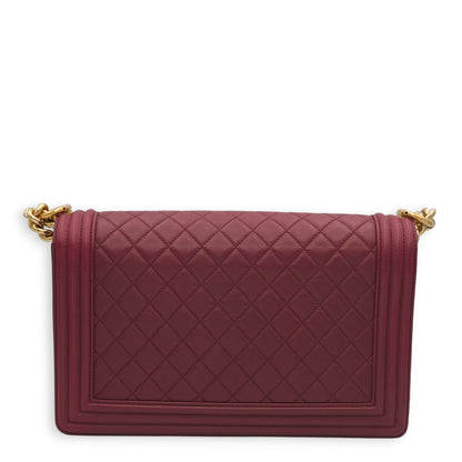 Le Boy Medium Red Shoulder Bag in Calfskin, Gold hardware