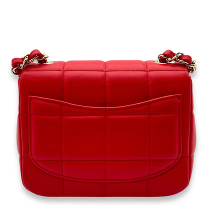 Monacoco Flap Mini Red Crossbody Bag in Lambskin, Light Gold hardware