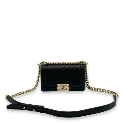Boy Small Black Crossbody Bag in Lambskin, Gold hardware