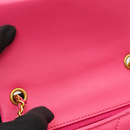 Classic Square Flap with Heart Charm Mini Bubble Gum Pink Crossbody Bag in Lambskin, Gold hardware