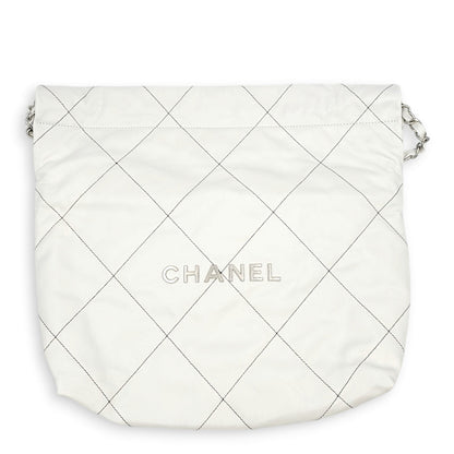 22 Small White Tote Bag in Calfskin, Brushed Palladium hardware