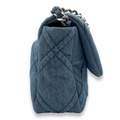C19 Flap Small Light Blue Crossbody Bag in Denim, 3-Tone hardware