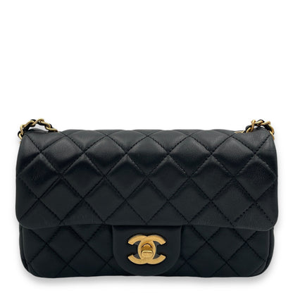 Pearl Crush Mini Rectangle Mini Black Crossbody Bag in Lambskin, Gold hardware