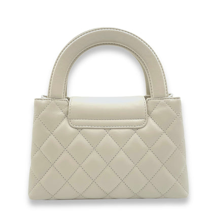 Kelly Mini White Top Handle Bag in Calfskin, Gold hardware