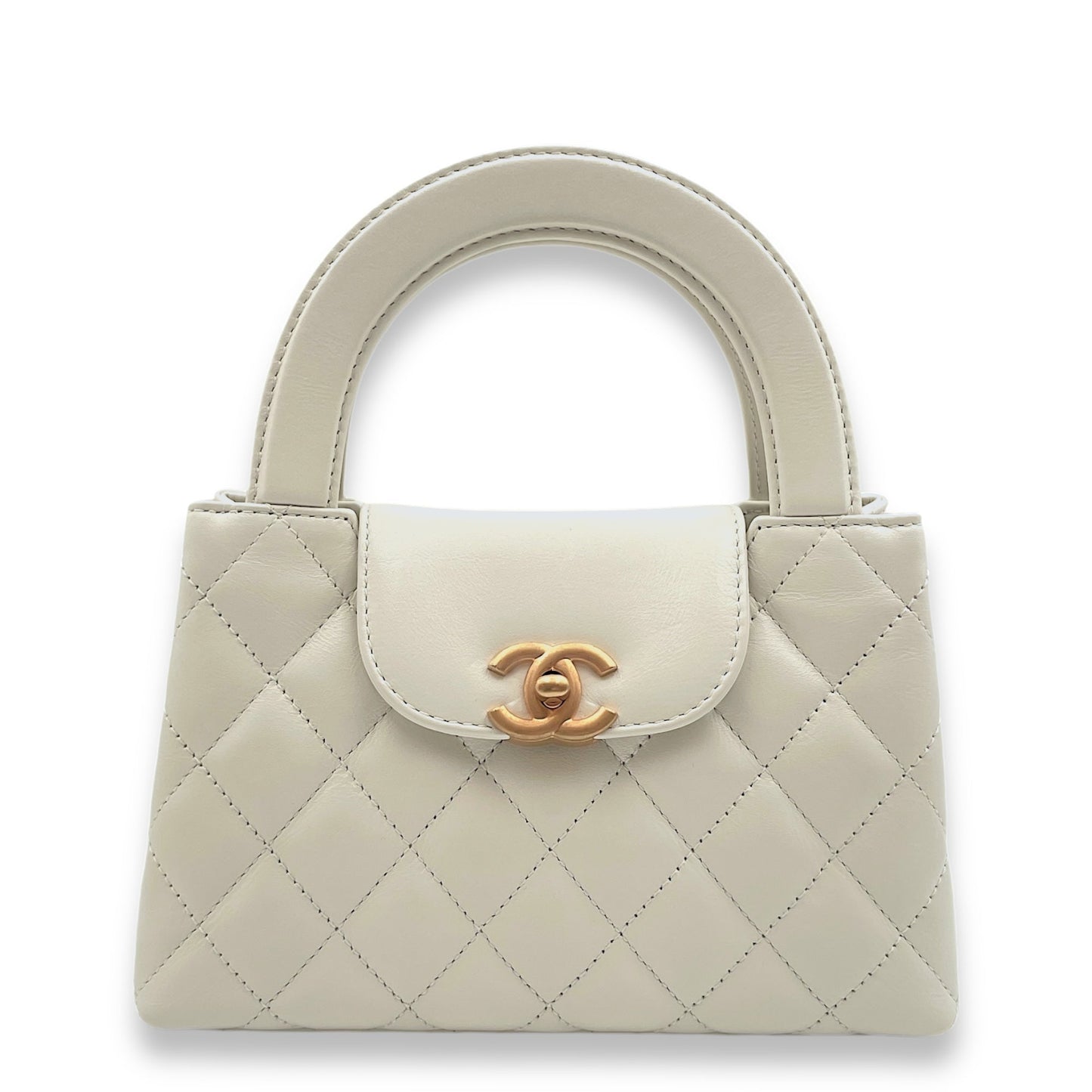 Kelly Mini White Top Handle Bag in Calfskin, Gold hardware
