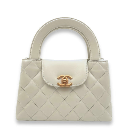Kelly Mini White Top Handle Bag in Calfskin, Gold hardware