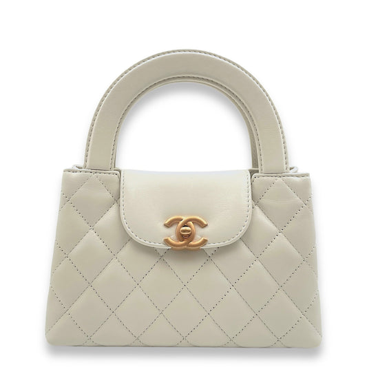 Kelly Mini White Top Handle Bag in Calfskin, Gold hardware