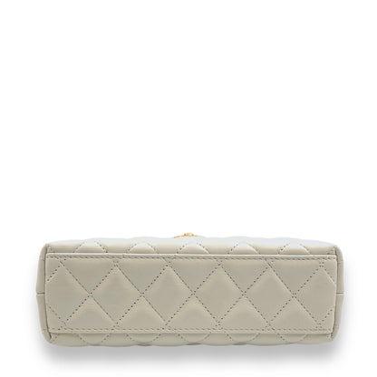 Kelly Mini White Top Handle Bag in Calfskin, Gold hardware