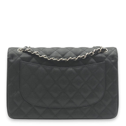 Classic Double Flap Jumbo Black Shoulder Bag in Caviar Leather, Palladium hardware