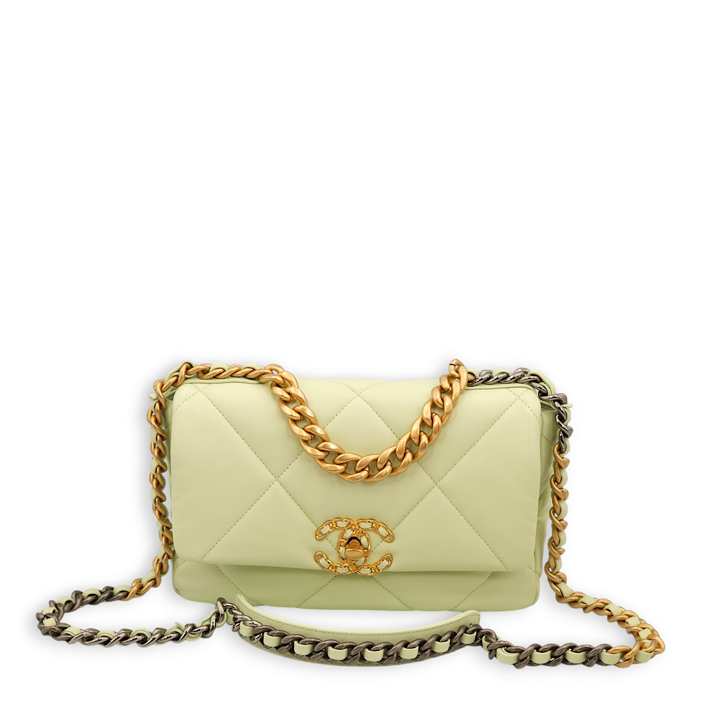 S19 Flap Small Pastel Green Shoulder Bag in Lambskin, 3-Tone hardware