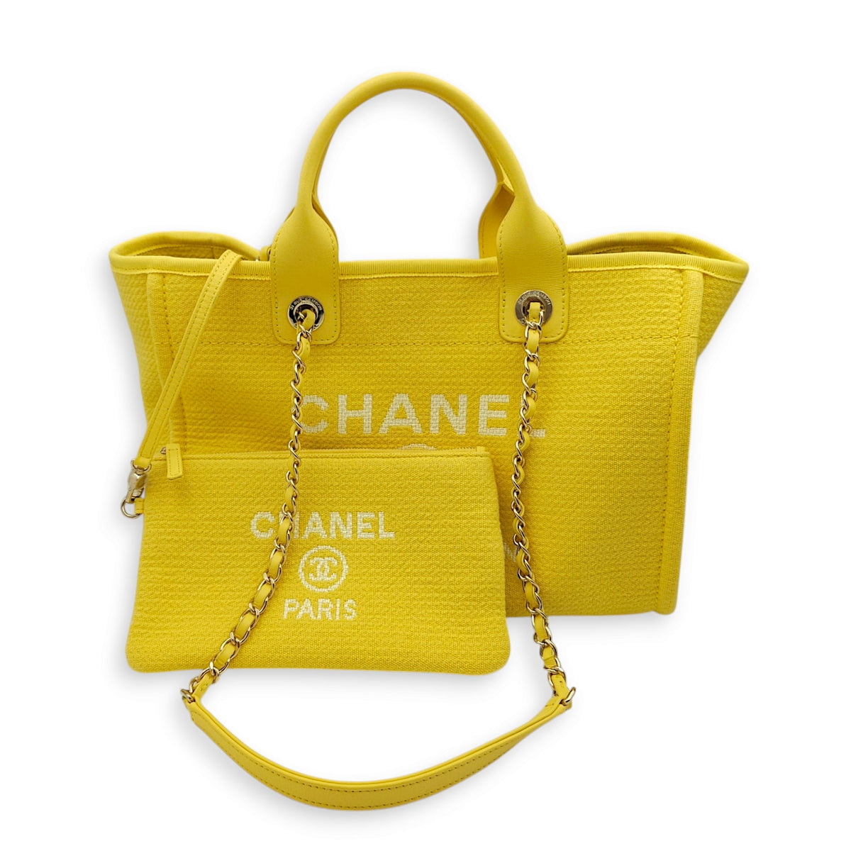 Deauville 33x24x13cm Yellow Shoulder Bag in Calf, Mixed Fibers, Gold hardware