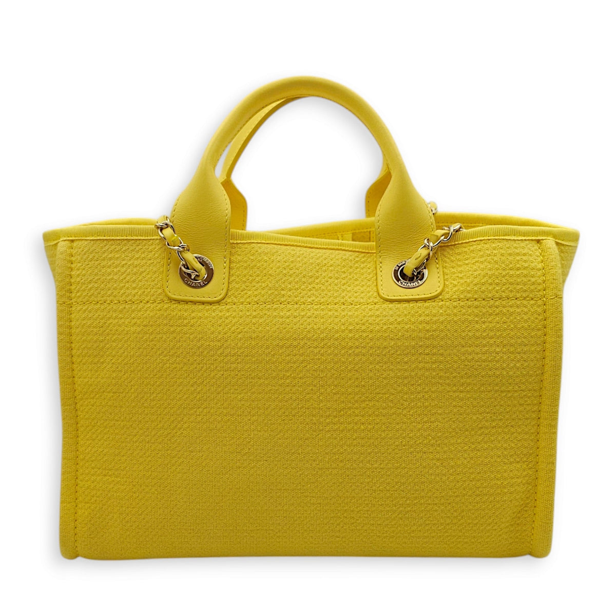 Deauville 33x24x13cm Yellow Shoulder Bag in Calf, Mixed Fibers, Gold hardware