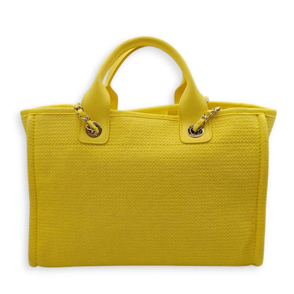 Deauville 33x24x13cm Yellow Shoulder Bag in Calf, Mixed Fibers, Gold hardware
